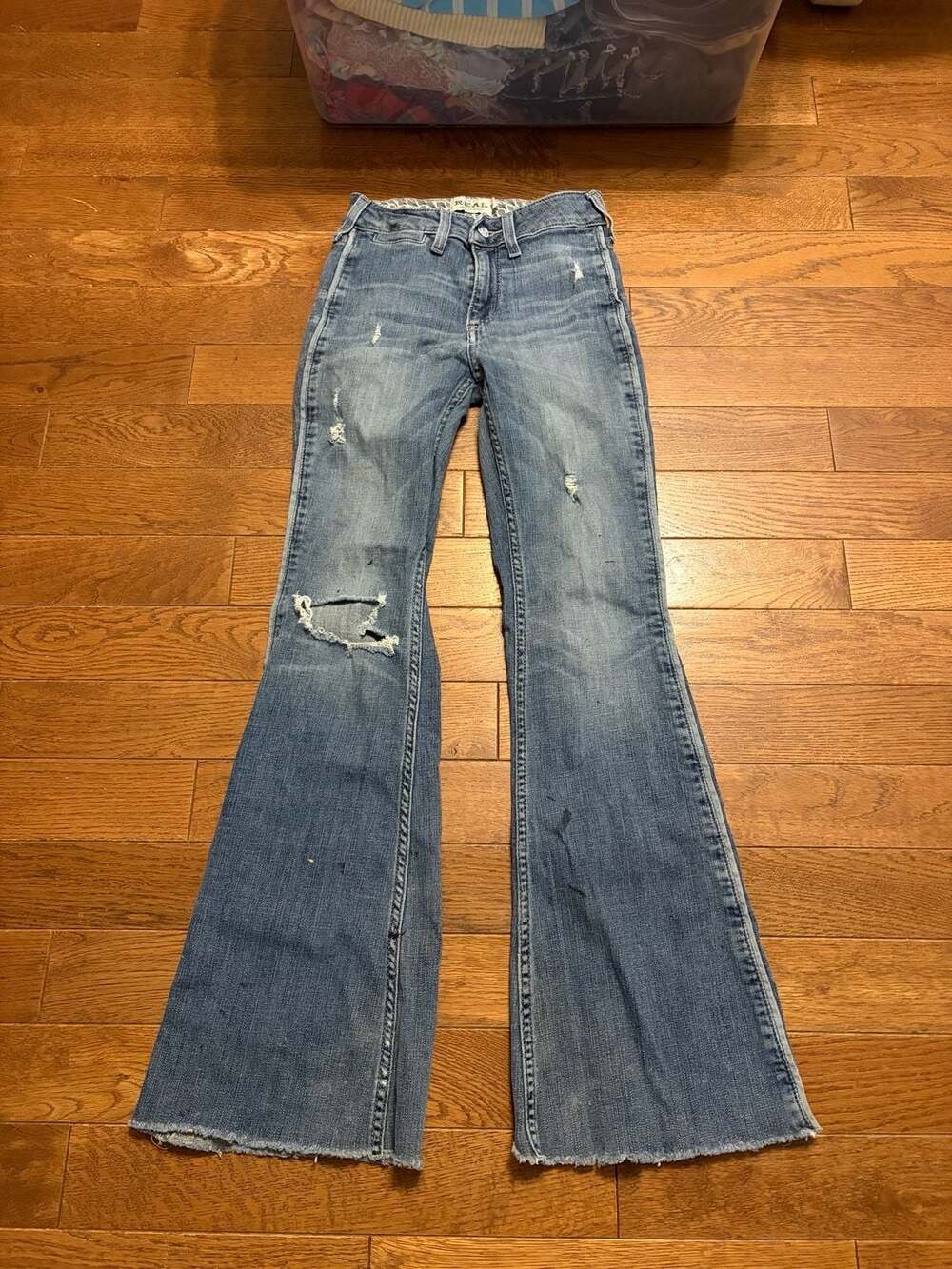 Ariat Real Denim Flare Jeans Size 25S Distressed Blue